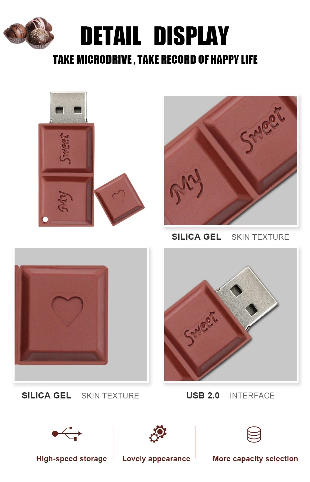 Silicone Chocolate Design Usb Flash Drive Multiple Storage Options - 10