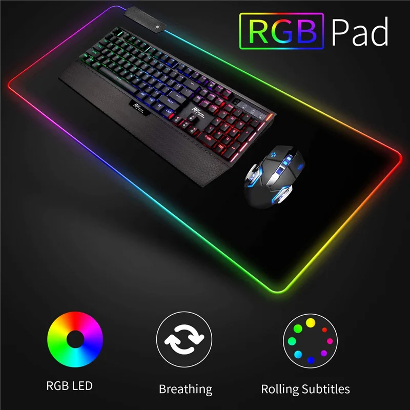 Large Rgb Gaming Mouse Pad With 7 Led Colors For Pc Keyboard - 2