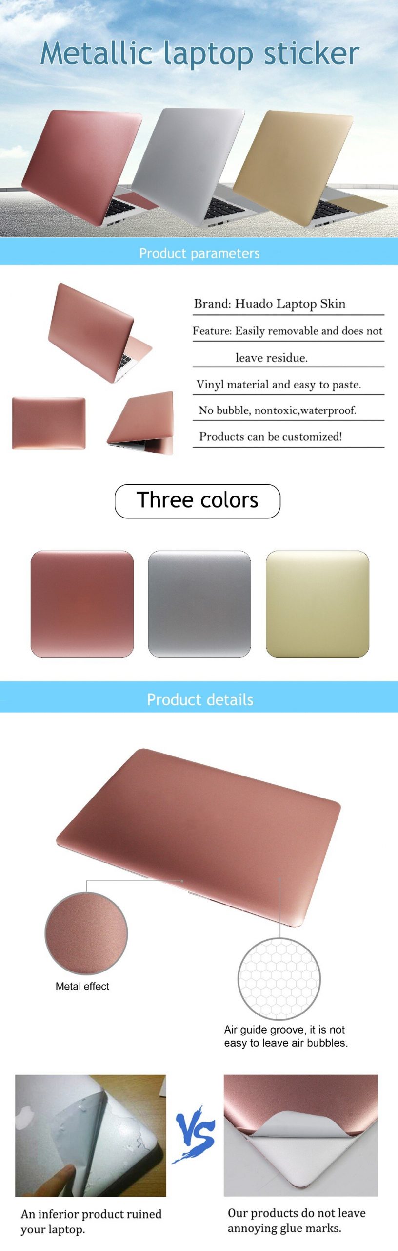 Metallic Laptop Skin Decals For Macbook Hp Acer Xiaomi 13156 Sizes - 7
