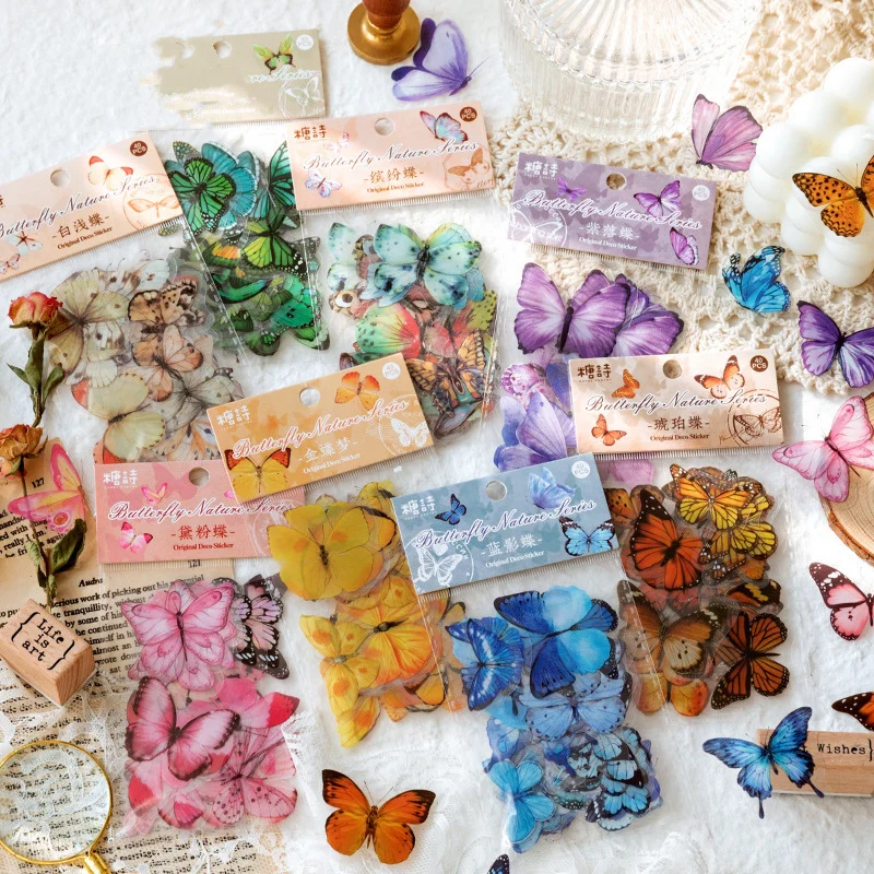 40pack Retro Butterfly Pet Stickers For Diy Album And Notebook Decoration - 3