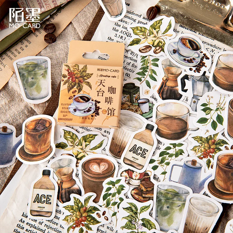 Vintage Coffee Themed Scrapbooking Stickers 45pcs Diy Journal Planner Set - 5