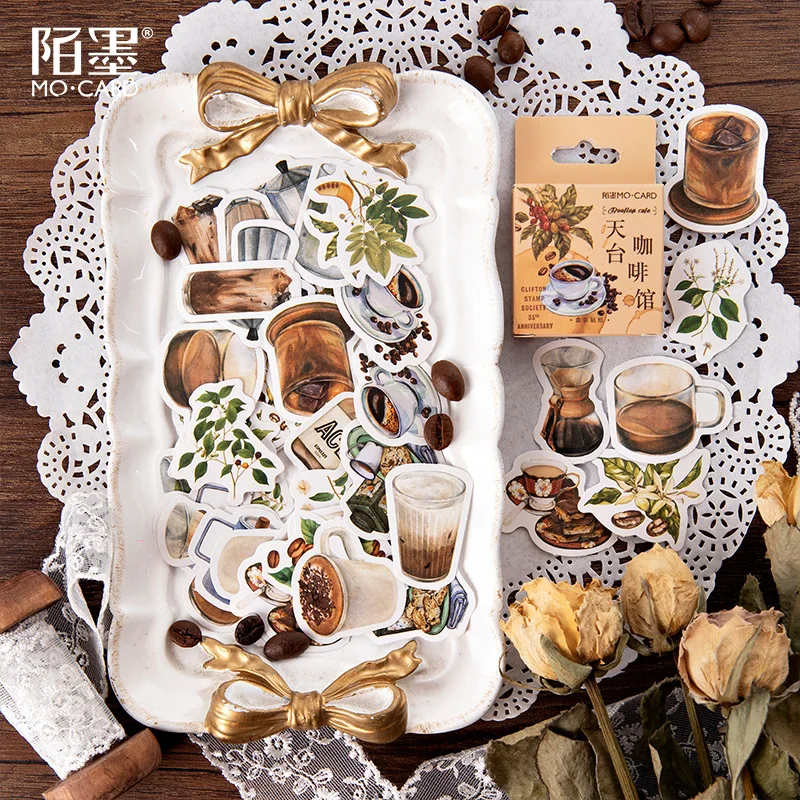 Vintage Coffee Themed Scrapbooking Stickers 45pcs Diy Journal Planner Set - 2