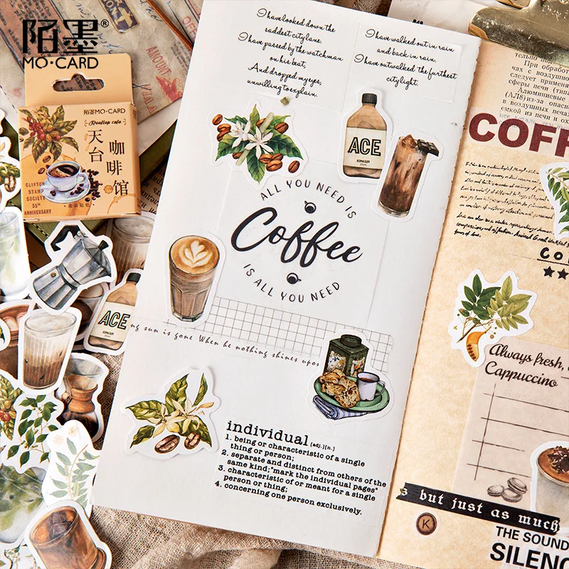 Vintage Coffee Themed Scrapbooking Stickers 45pcs Diy Journal Planner Set - 3