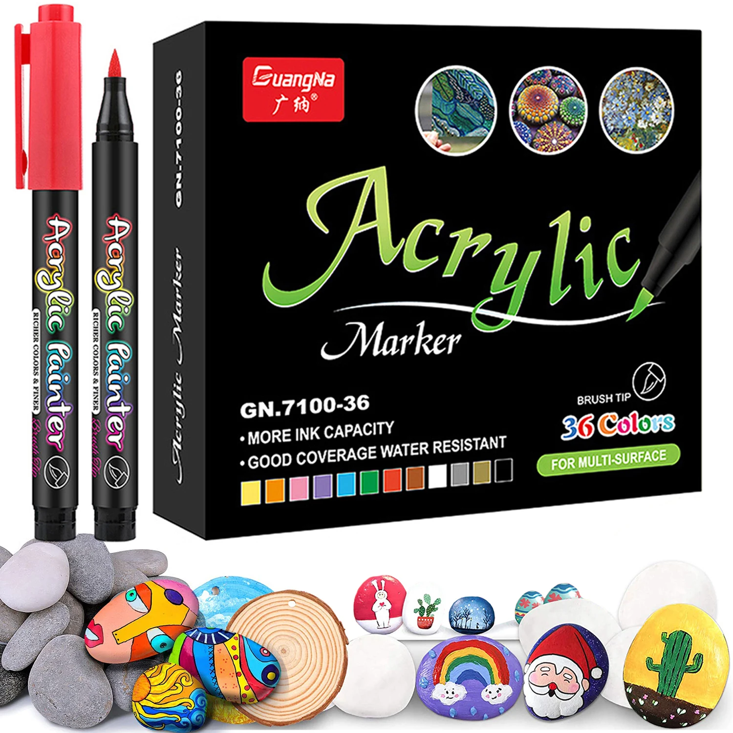 Acrylic Paint Pens 36 Colors For Rock Fabric Canvas Art Sketching - 1