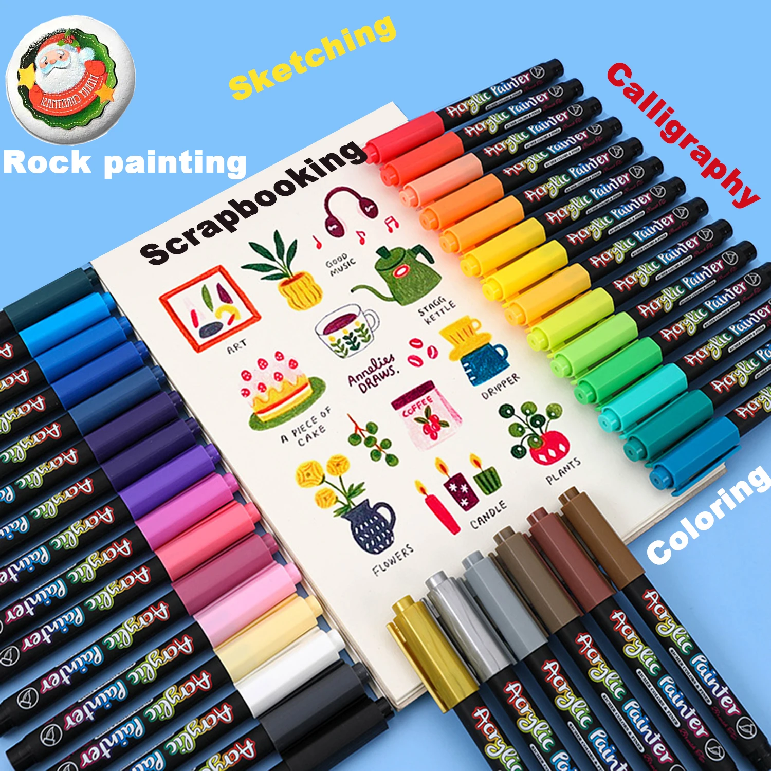 Acrylic Paint Pens 36 Colors For Rock Fabric Canvas Art Sketching - 2