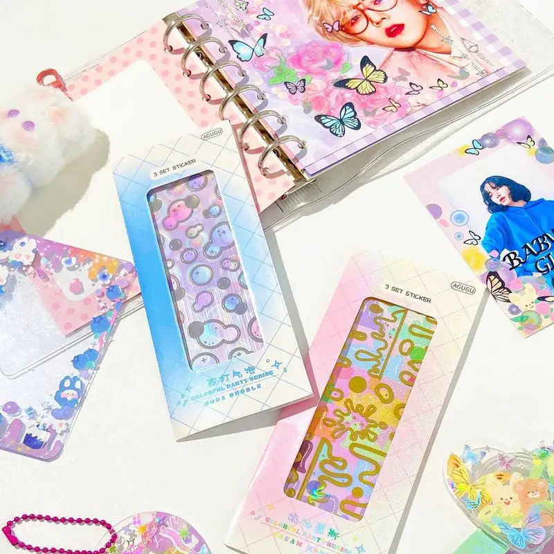 Mohamm Diy Scrapbooking Bubble Stickers Colorful Feather Design 3 Sheets - 2