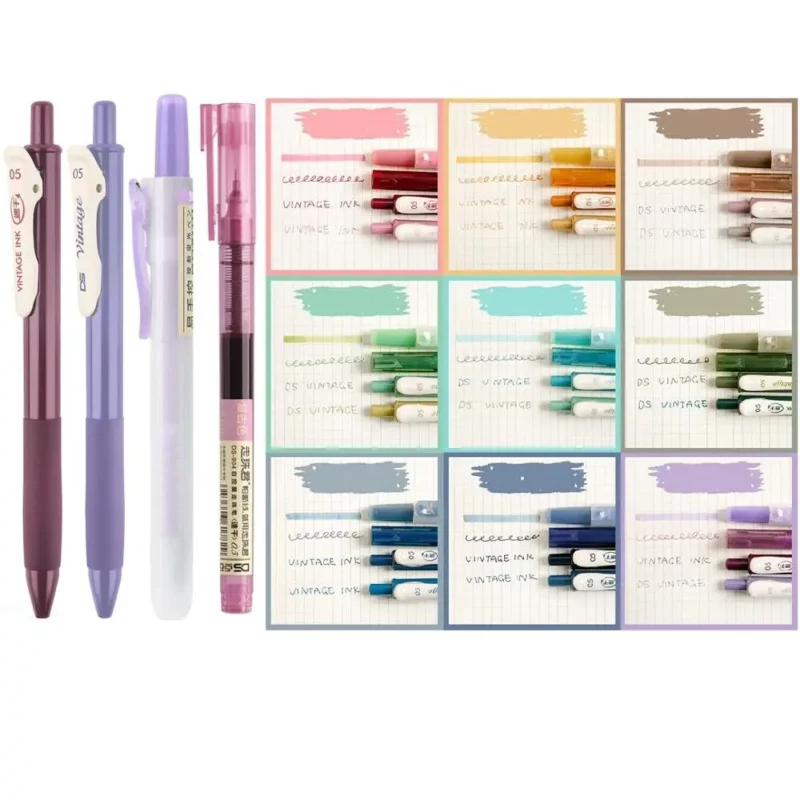 Vintage Gradient Gel Ink Pens Fluorescent Highlighters Set 4pcs A6458 - 1