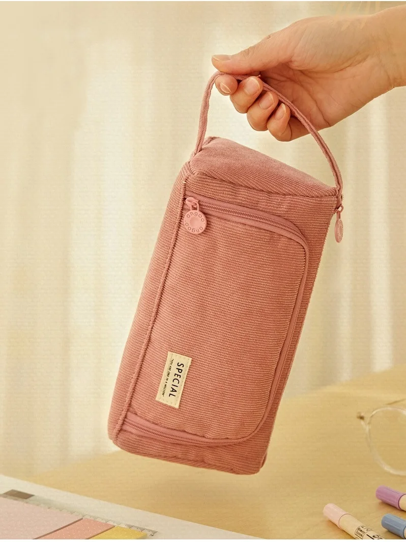 Angoo Multislot Corduroy Pencil Case Easy Carry Organizer For Schooltravel - 5