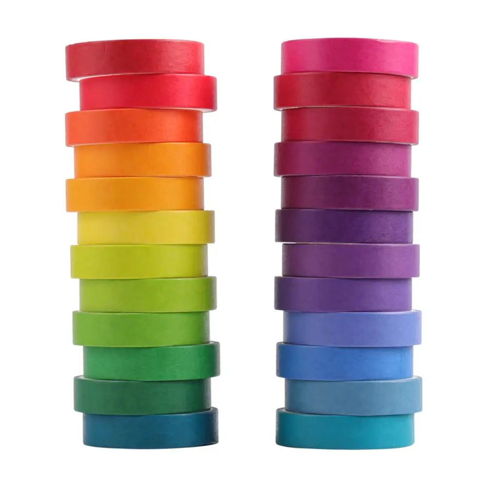 24pcs Washi Tape Set Rainbow Macaron Colors Diy Decorative Adhesive Stickers - 1