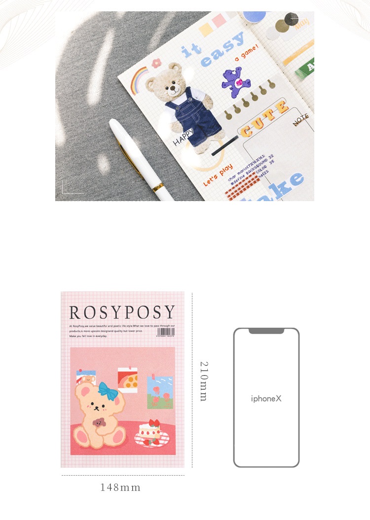 Vintage Cartoon Bear Stickers Rosy Posy 20page Notebook Journal Set A6786 - 29