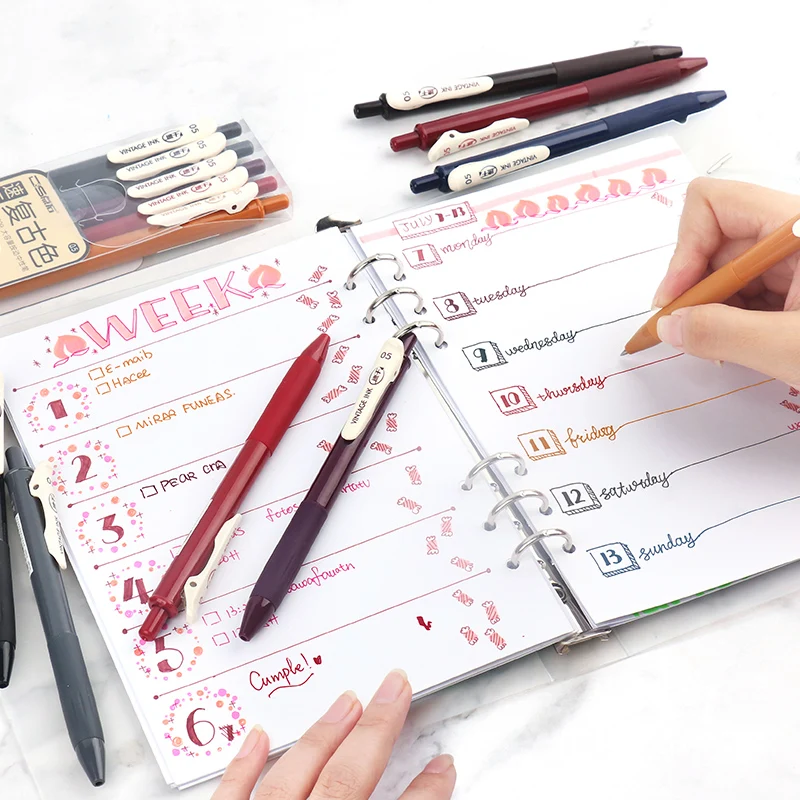 Vintage Quickdry Gel Pens Set 05mm Bullet Tip Soft Rubber Grip - 5