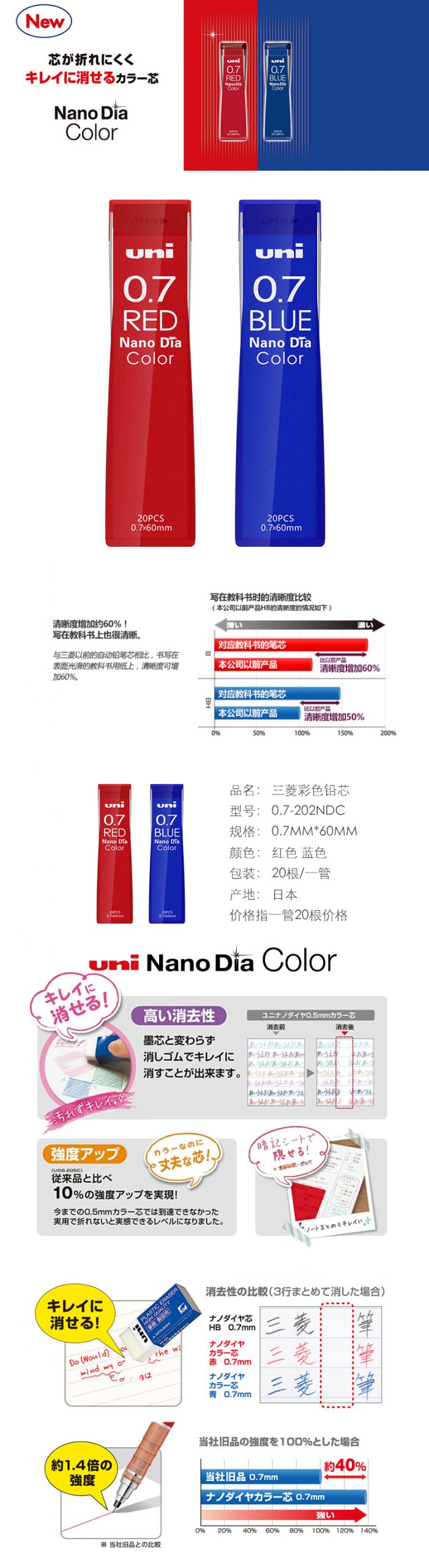 Uni Nano Dia Colored Mechanical Pencil Lead 07mm Assorted Colors 1pc - 6