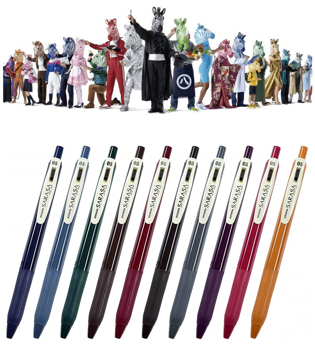 Zebra Sarasa Clip Retractable Gel Ink Pen 05mm Vintage Colors Rubber Grip - 6