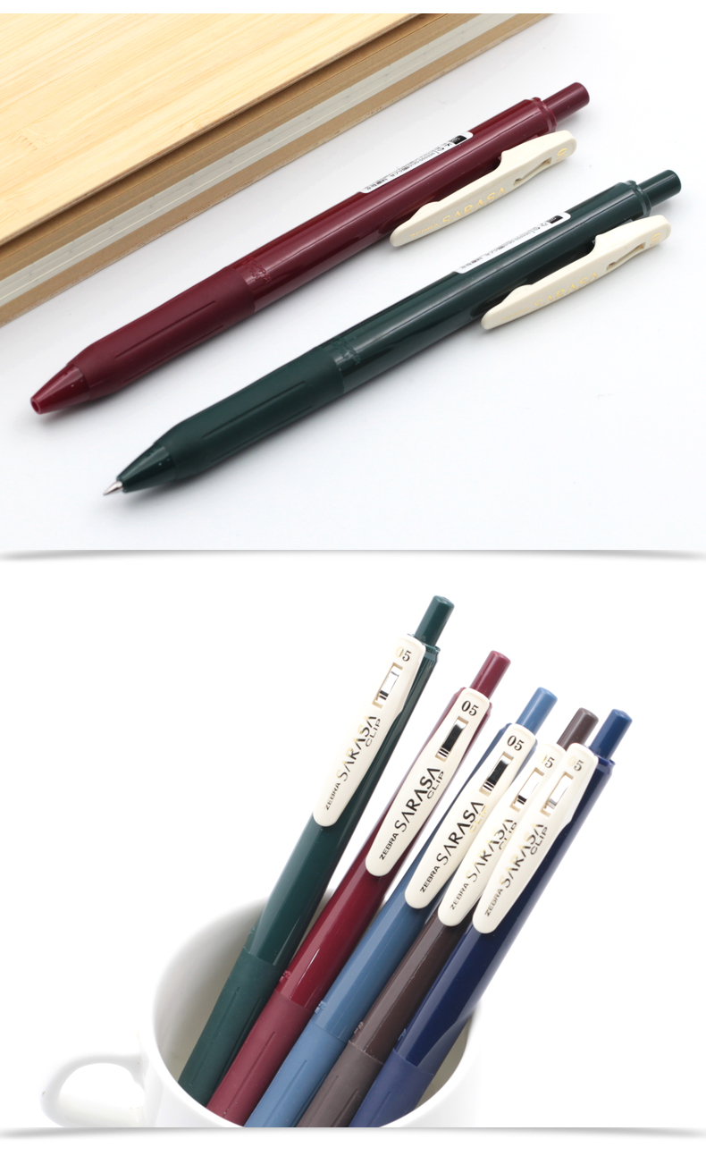 Zebra Sarasa Clip Retractable Gel Ink Pen 05mm Vintage Colors Rubber Grip - 17