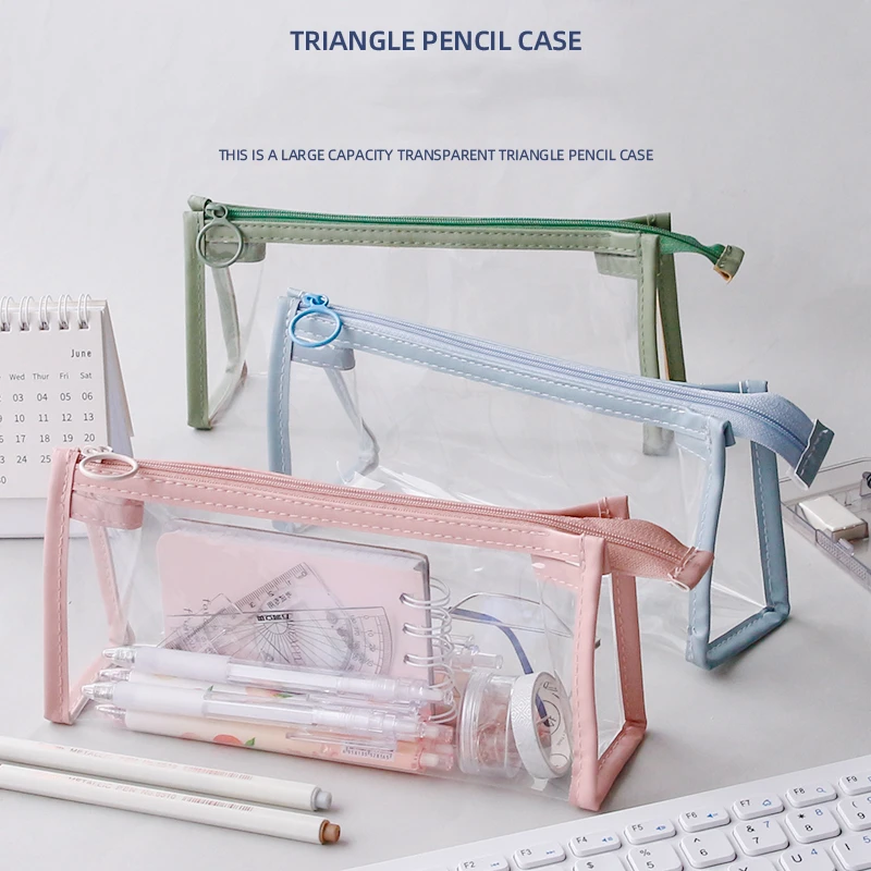 Waterproof Triangle Tpu Pencil Case With Morandi Color Frame A6645 - 2