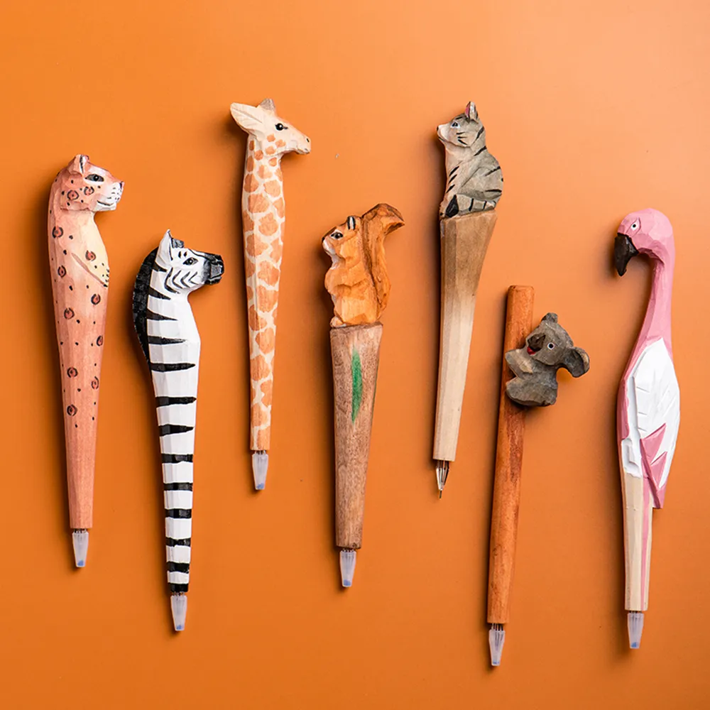 Handmade Black Wood Carving Animal Gel Ink Pen For Officeschool A6029 - 1