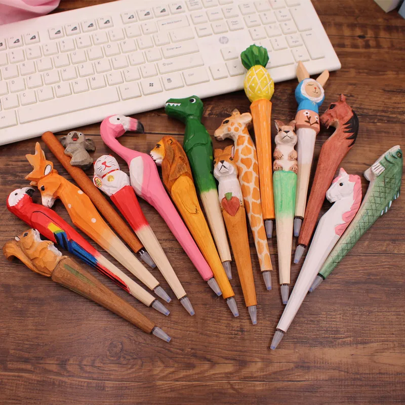 Handmade Black Wood Carving Animal Gel Ink Pen For Officeschool A6029 - 5