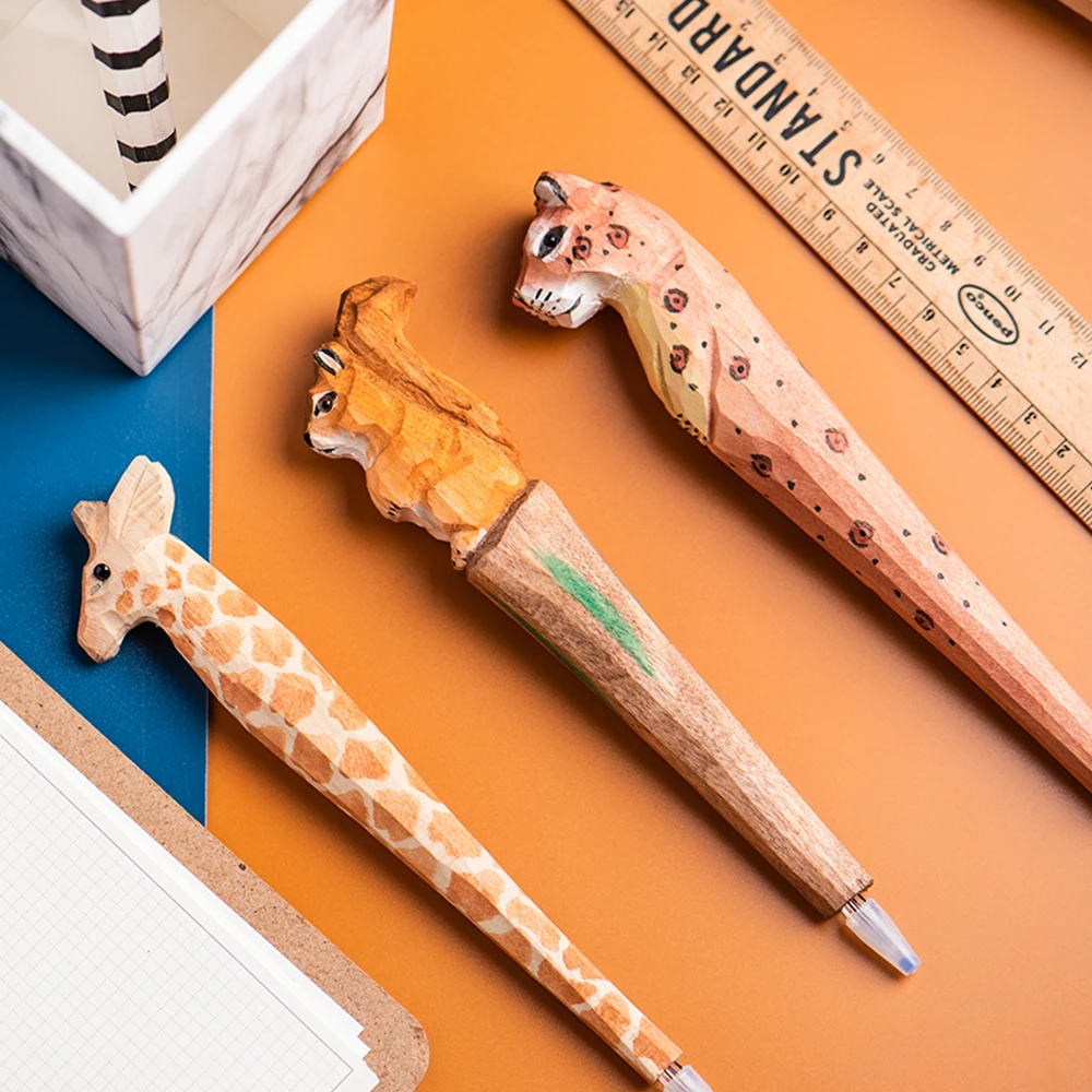 Handmade Black Wood Carving Animal Gel Ink Pen For Officeschool A6029 - 3