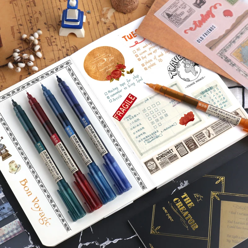 Vintage 5pcs Gel Ink Pen Set Retro 05mm Rollerball For Officeschool - 4