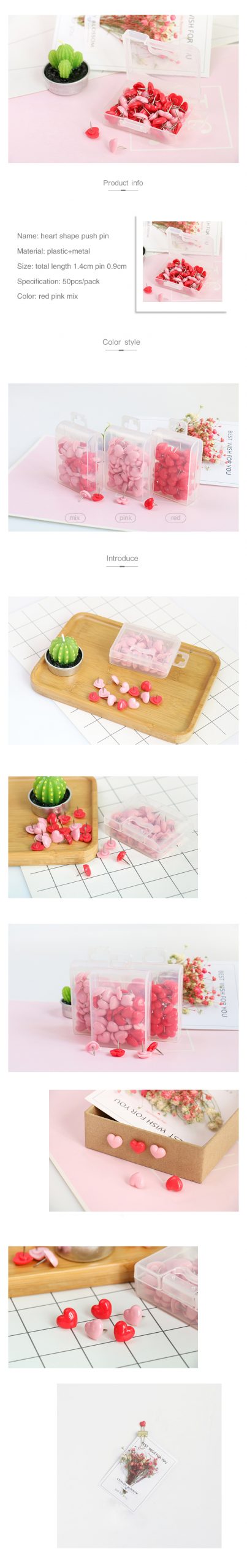 50pcs Tutu Heartshaped Colored Push Pins For Office School Cork Board - 6