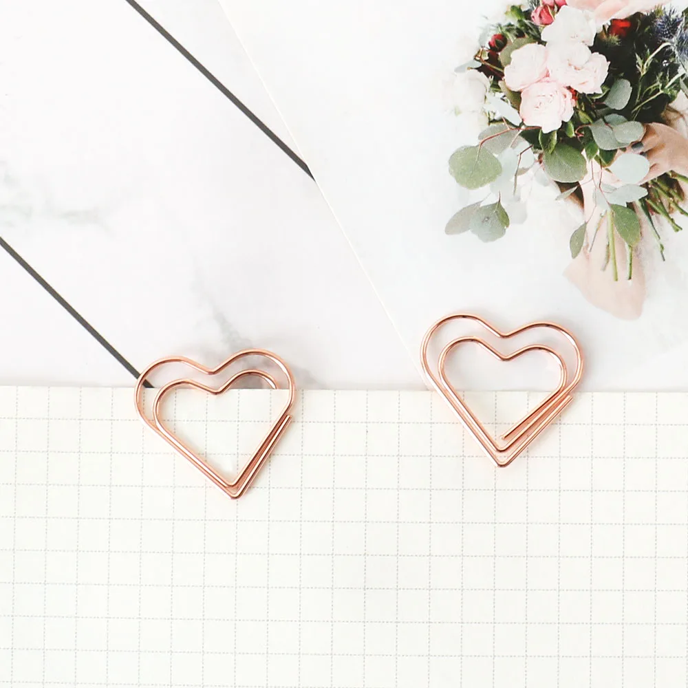 Rose Gold Heartshaped Metal And Binder Clips Set 30pcs - 3