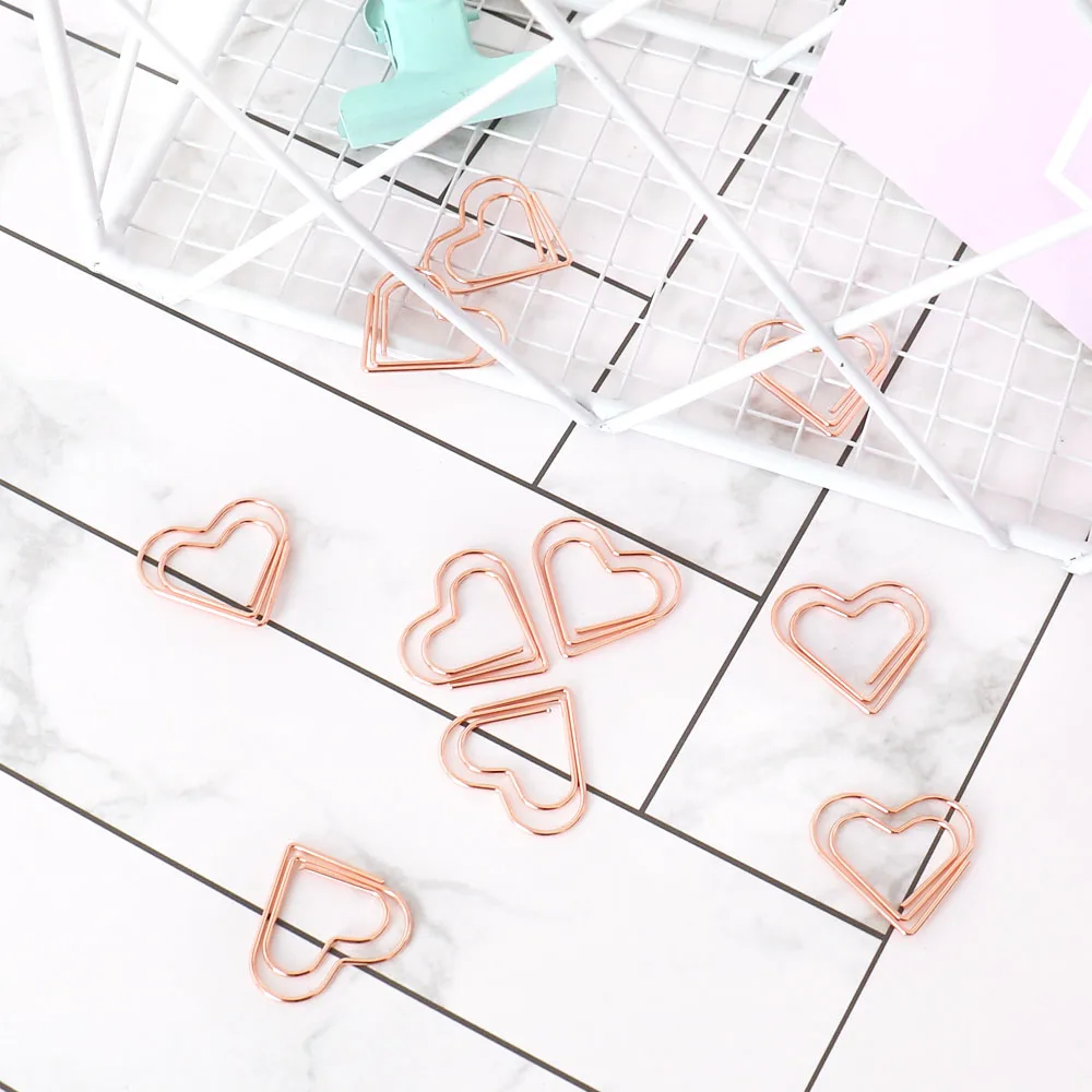 Rose Gold Heartshaped Metal And Binder Clips Set 30pcs - 5