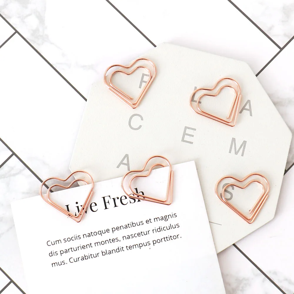 Rose Gold Heartshaped Metal And Binder Clips Set 30pcs - 6