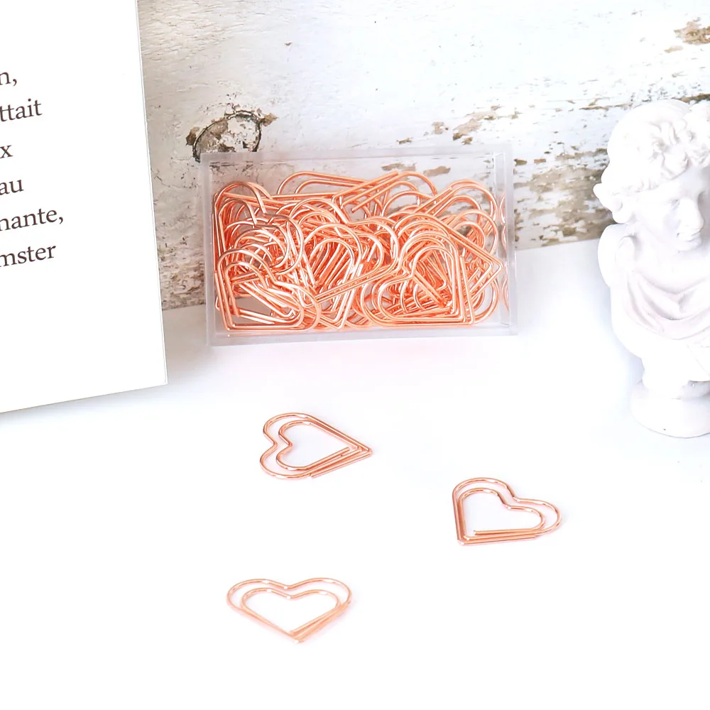 Rose Gold Heartshaped Metal And Binder Clips Set 30pcs - 4