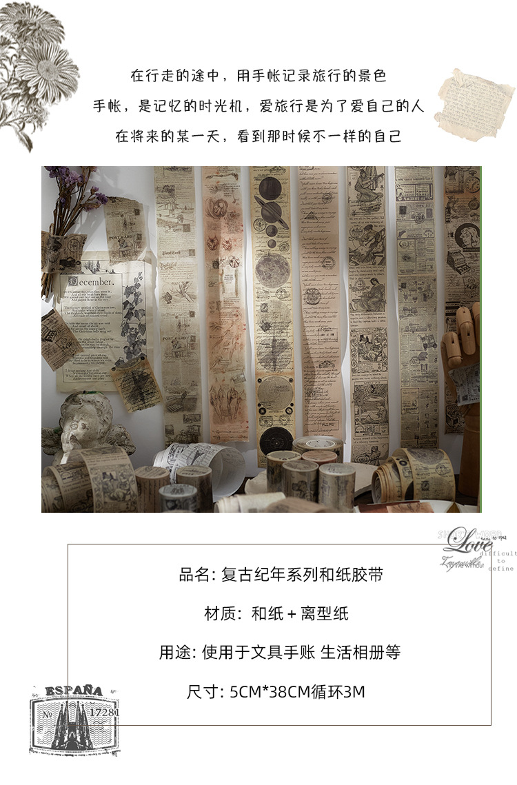 Vintage Poster Washi Tape For Scrapbooking Diy Decorative Stationery Sticker - 7