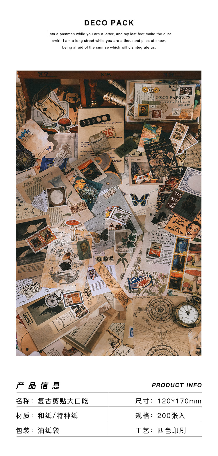 Vintage Junk Journal 200pc Scrapbooking Sticker Set Retro Diary Planner Decor - 7