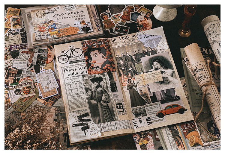 Vintage Junk Journal 200pc Scrapbooking Sticker Set Retro Diary Planner Decor - 19