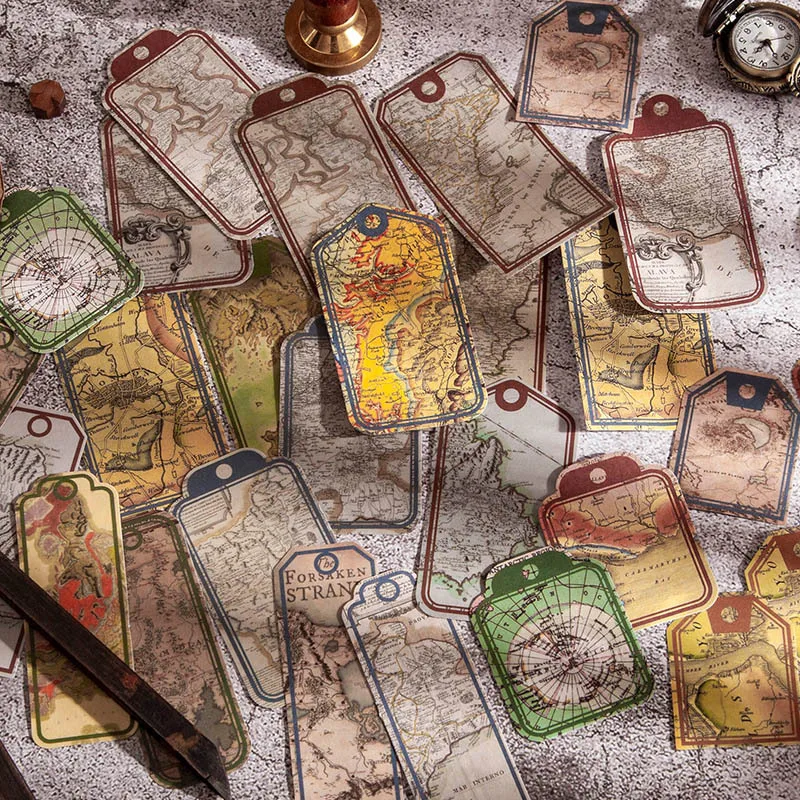 Vintage World Map Flower Stickers For Scrapbooking 40 Pieces Pack - 2