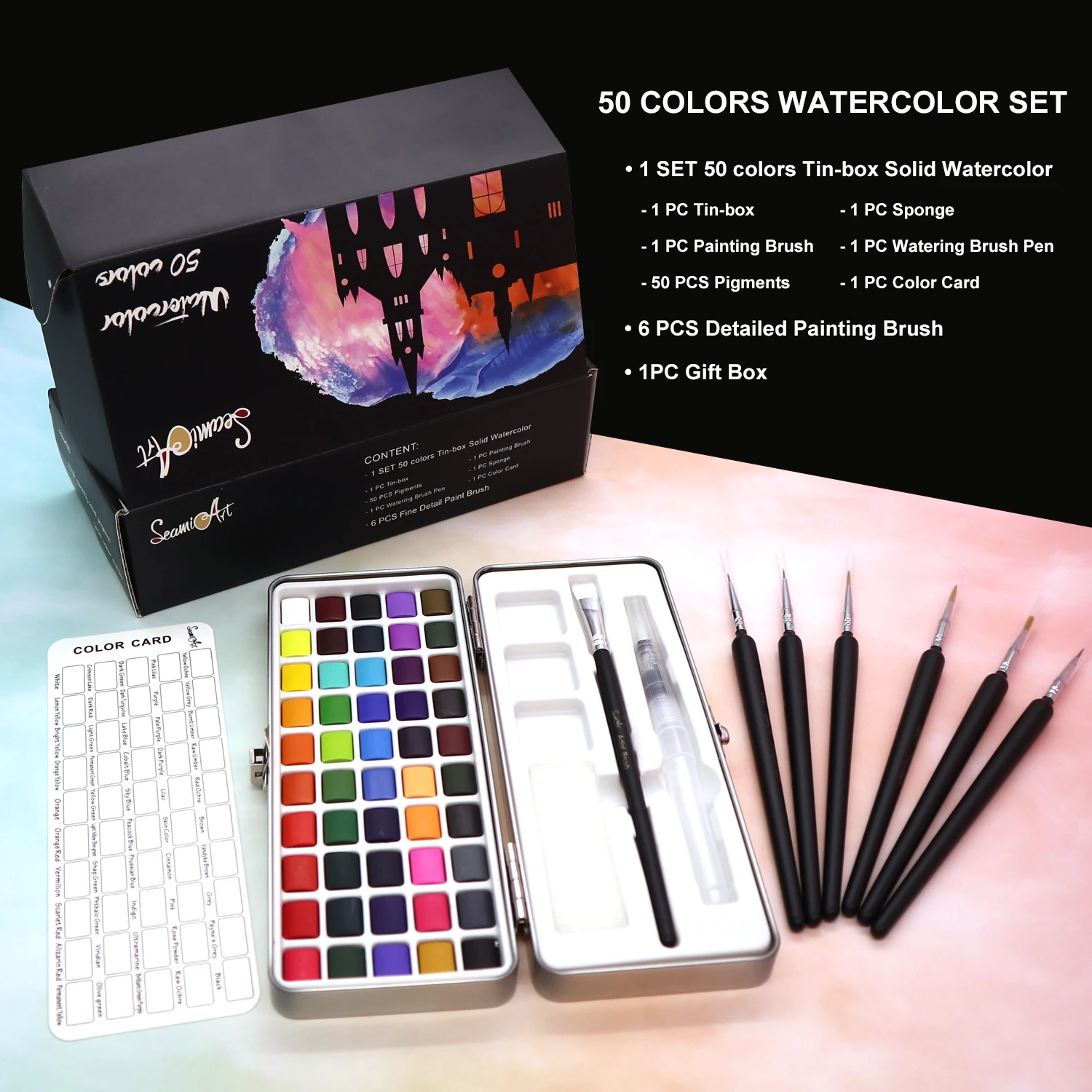 Portable Solid Watercolor Paint Set In Metal Box For Beginners - 1