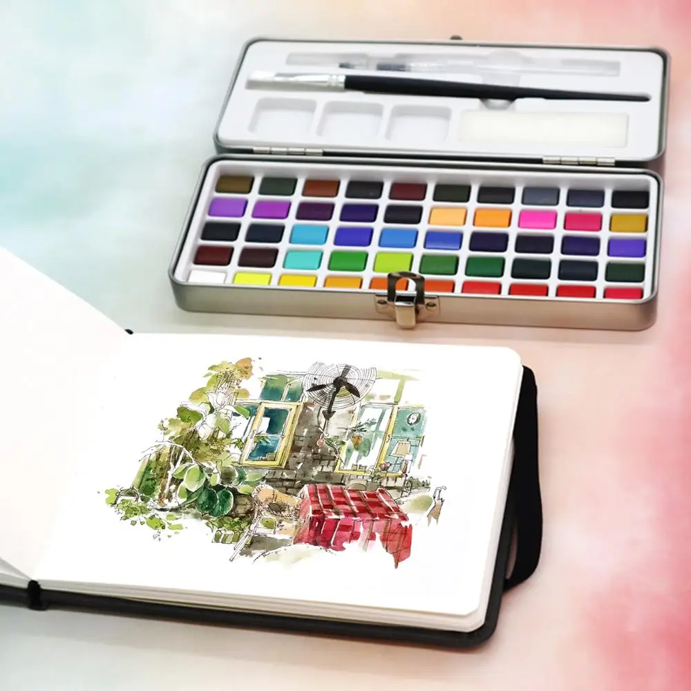 Portable Solid Watercolor Paint Set In Metal Box For Beginners - 3