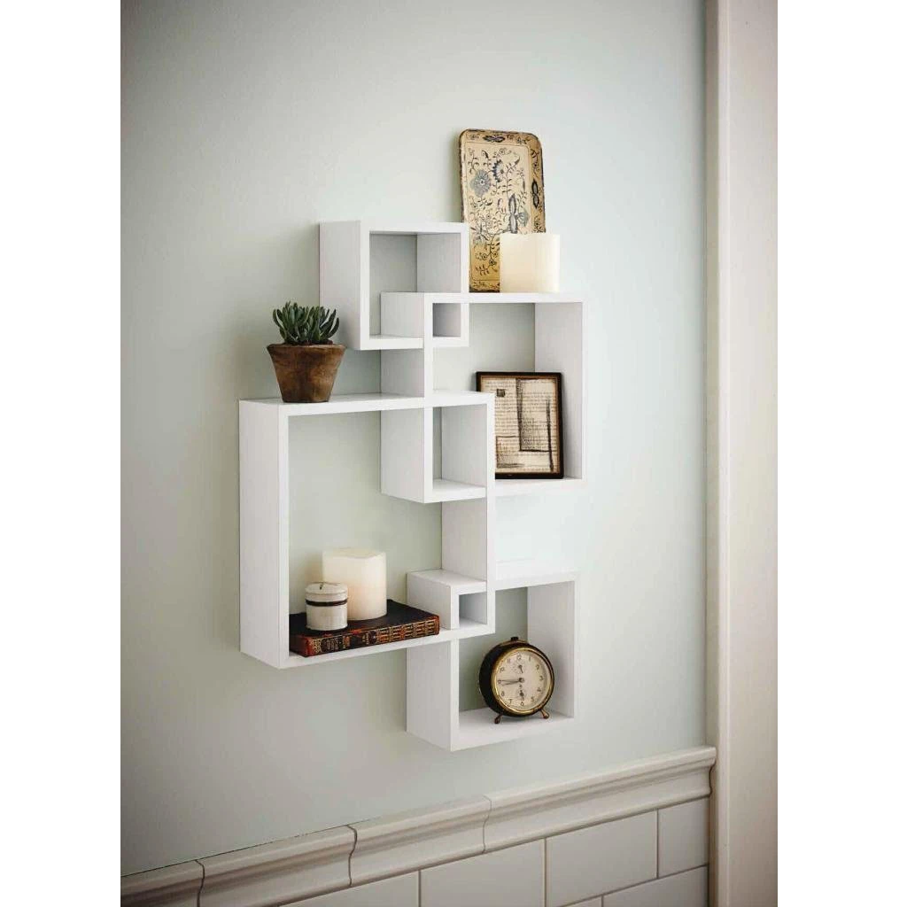 Contemporary White Intersecting Wall Shelves For Stylish Home Decor - 4